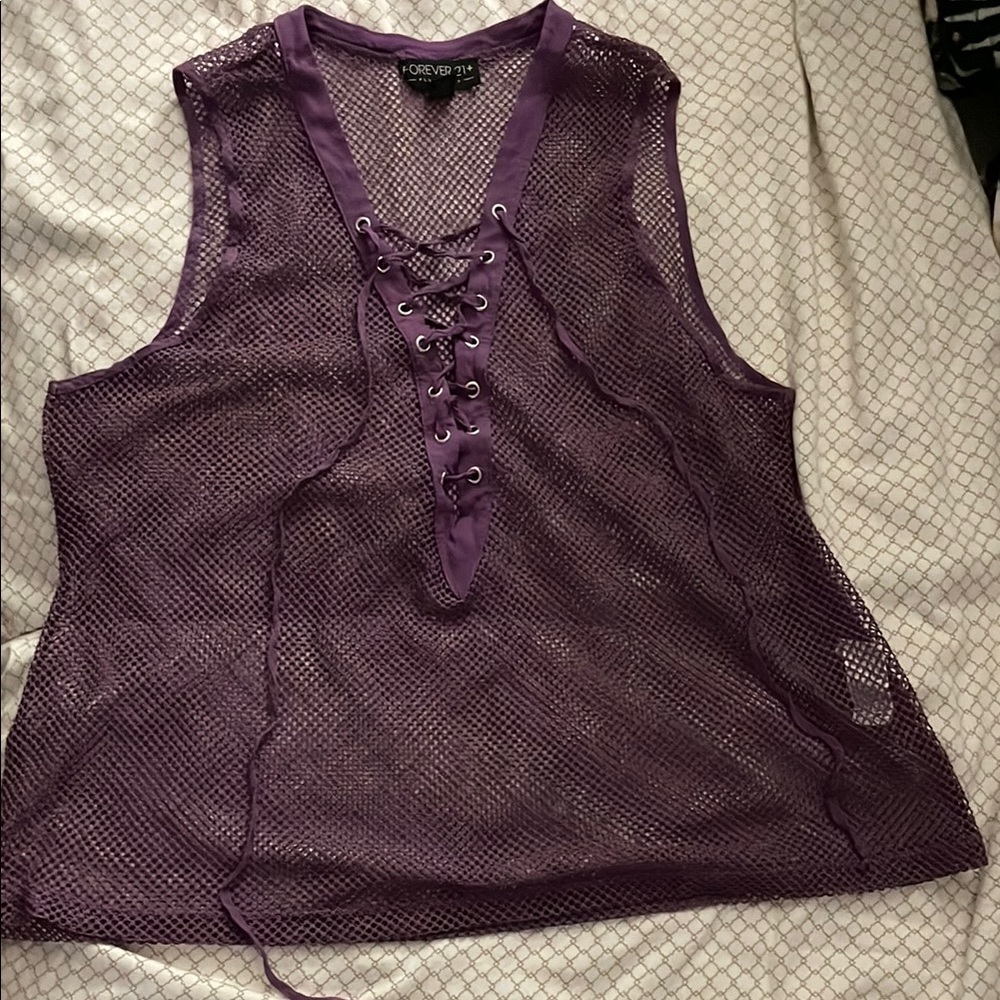 Purple Lace-Up Mesh Top